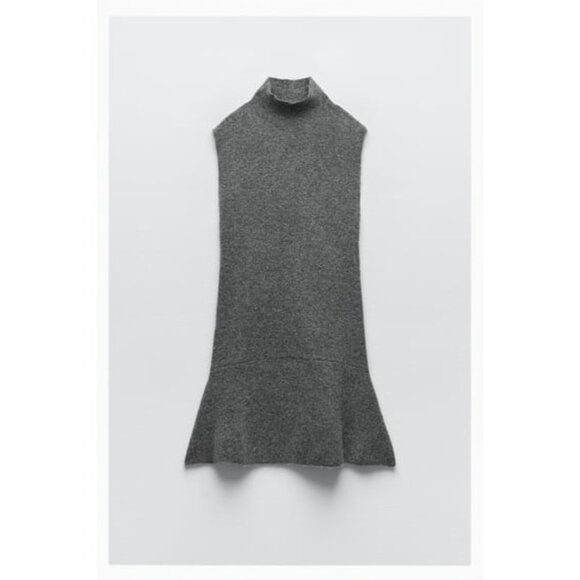 Zara Grey Sleeveless Mock Neck Skater Dress - Picture 2 of 5